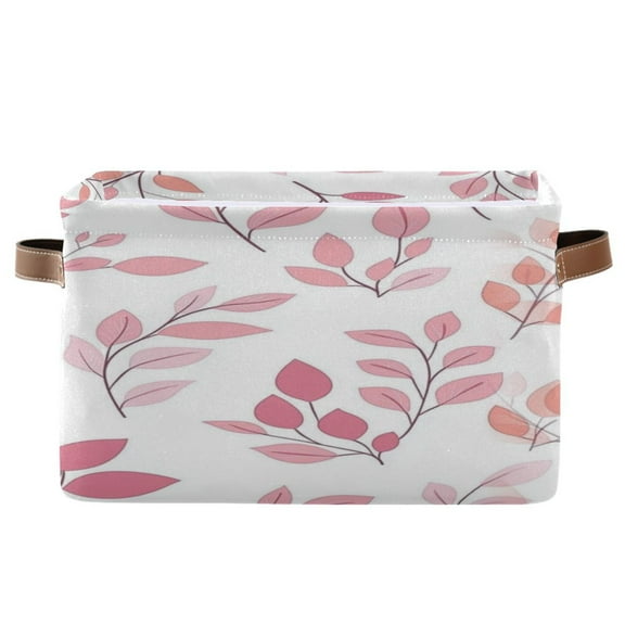 Pink and Coral Leaves Foldable Storage Basket,Canvas Fabric Foldable Storage Bins with Handles Open Home Storage Bins Boxes for Toy Book Shelf Closet Baskets