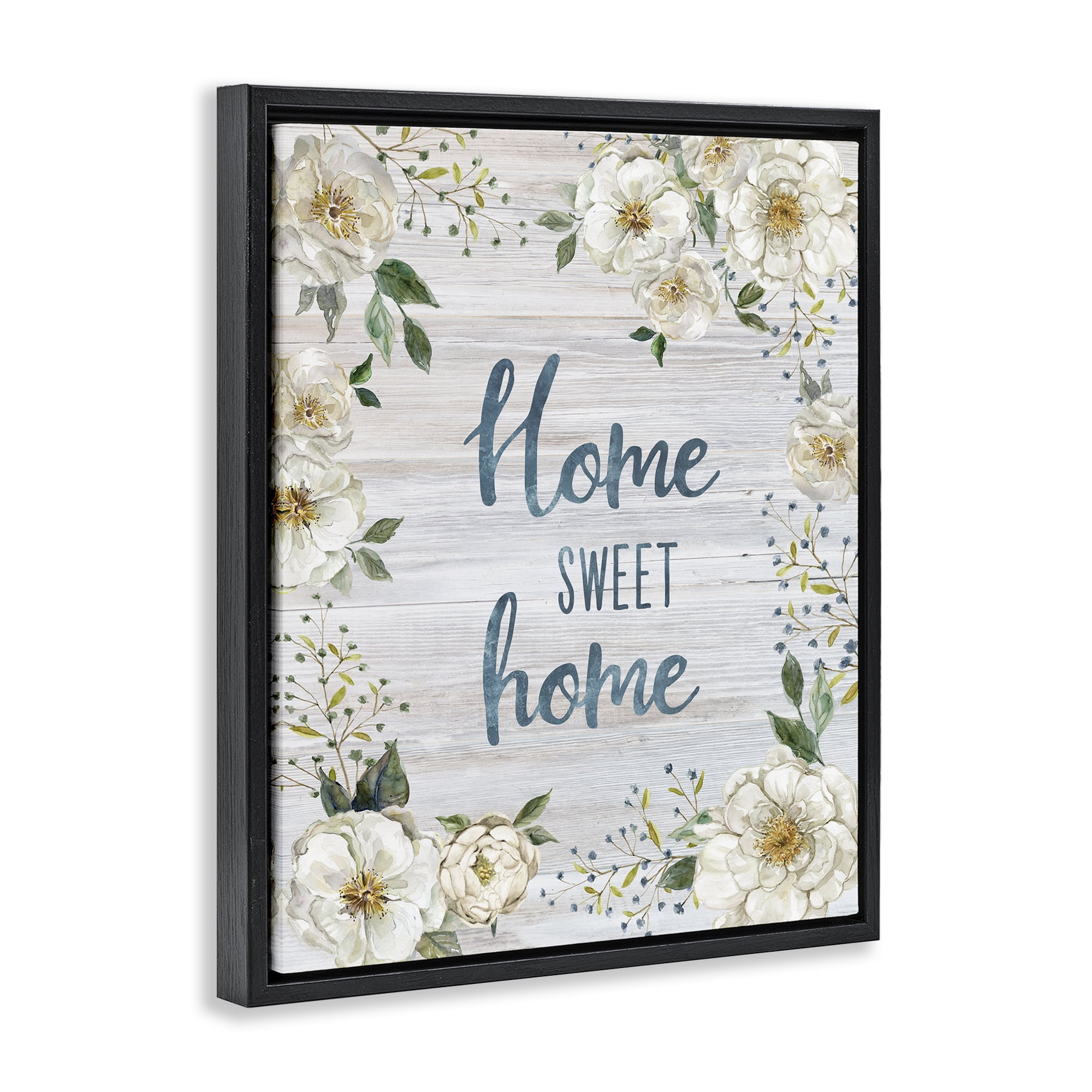 Stupell Industries Sweet Home Shabby Chic Plants & Flowers Painting Black Floater Framed Canvas Art Print Wall Art, 25 x 31