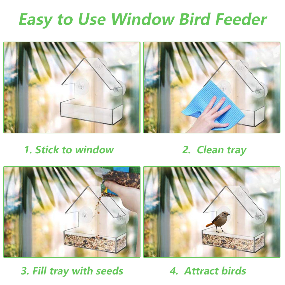 Tcwhniev Bird Feeder Wild Bird Seed Feeder Removable Window Suction Cups Hanging Clear Viewing Feed Tray - image 5 of 9