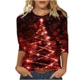 thumbnail image 2 of QIPOPIQ Hauts pour Femmes Manches 3/4 Chemises Col Rond Blouses Décontractées Amples T-Shirts Couleur Unie Liquidation, 2 of 4