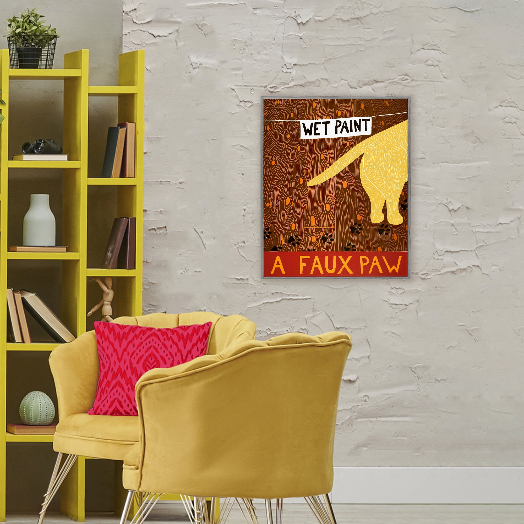 Wet Paint Faux Paw Gray Framed Giclee Art, design by Stephen Huneck