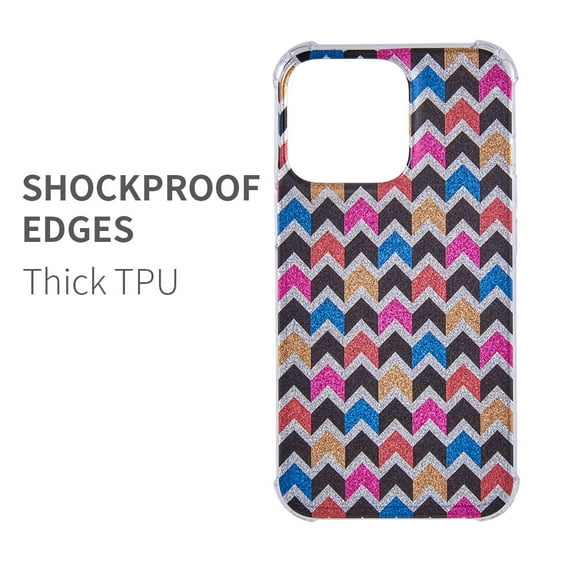 Xpm Compatible with Apple iPhone 13 Pro (6.1") Stylish Fashion Glitter Design Hybrid Electroplated TPU Thick Hard PC Shockproof Slim [ Colorful Zig Zag ]