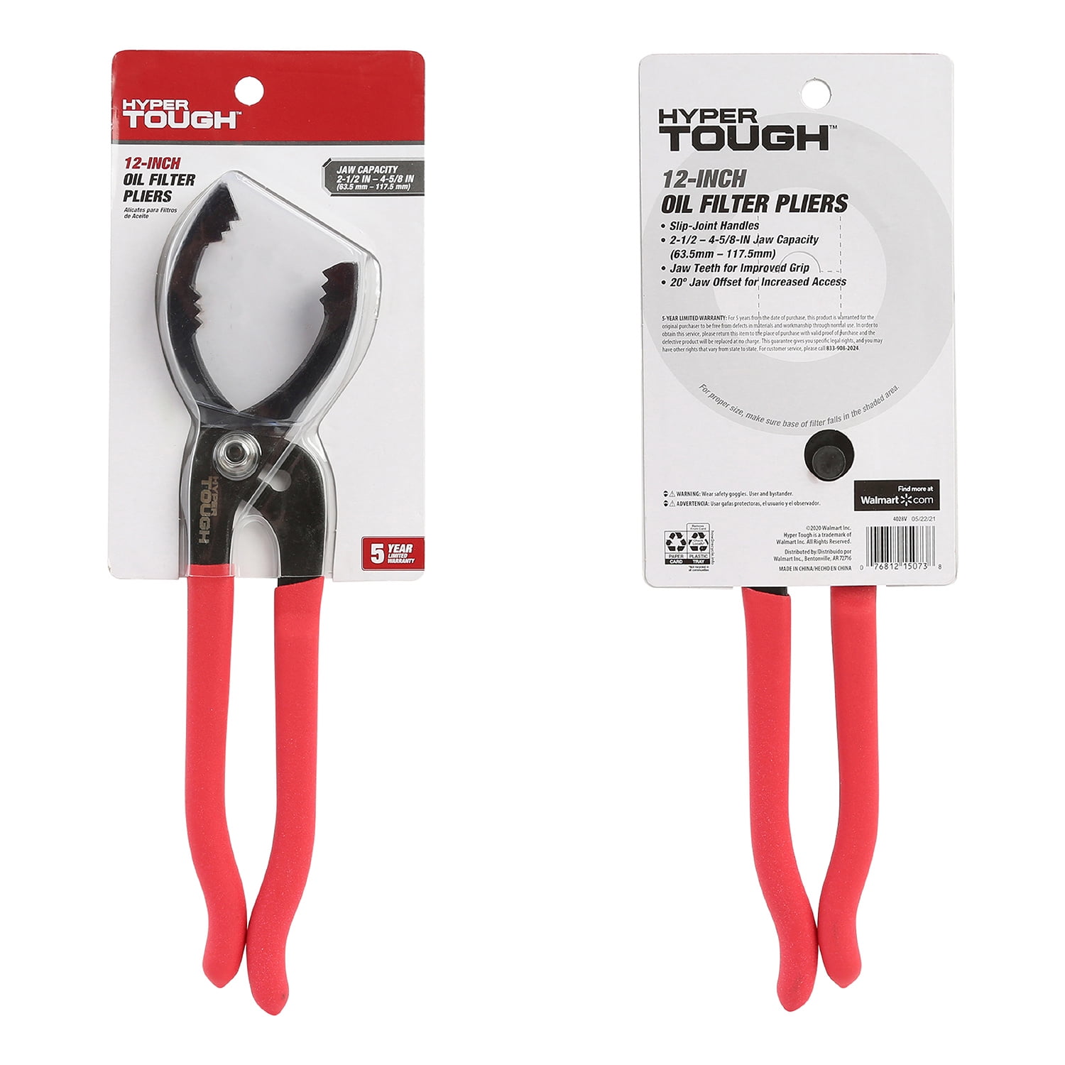 Hyper Tough Slip Joint Adjustable Oil Filter Pliers, Steel, 12 inch