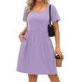 thumbnail image 3 of MOSHU Summer Dresses for Women Crewneck Short Sleeve Midi Dress Casual Button A-Line Sundress with Pockets, 3 of 10