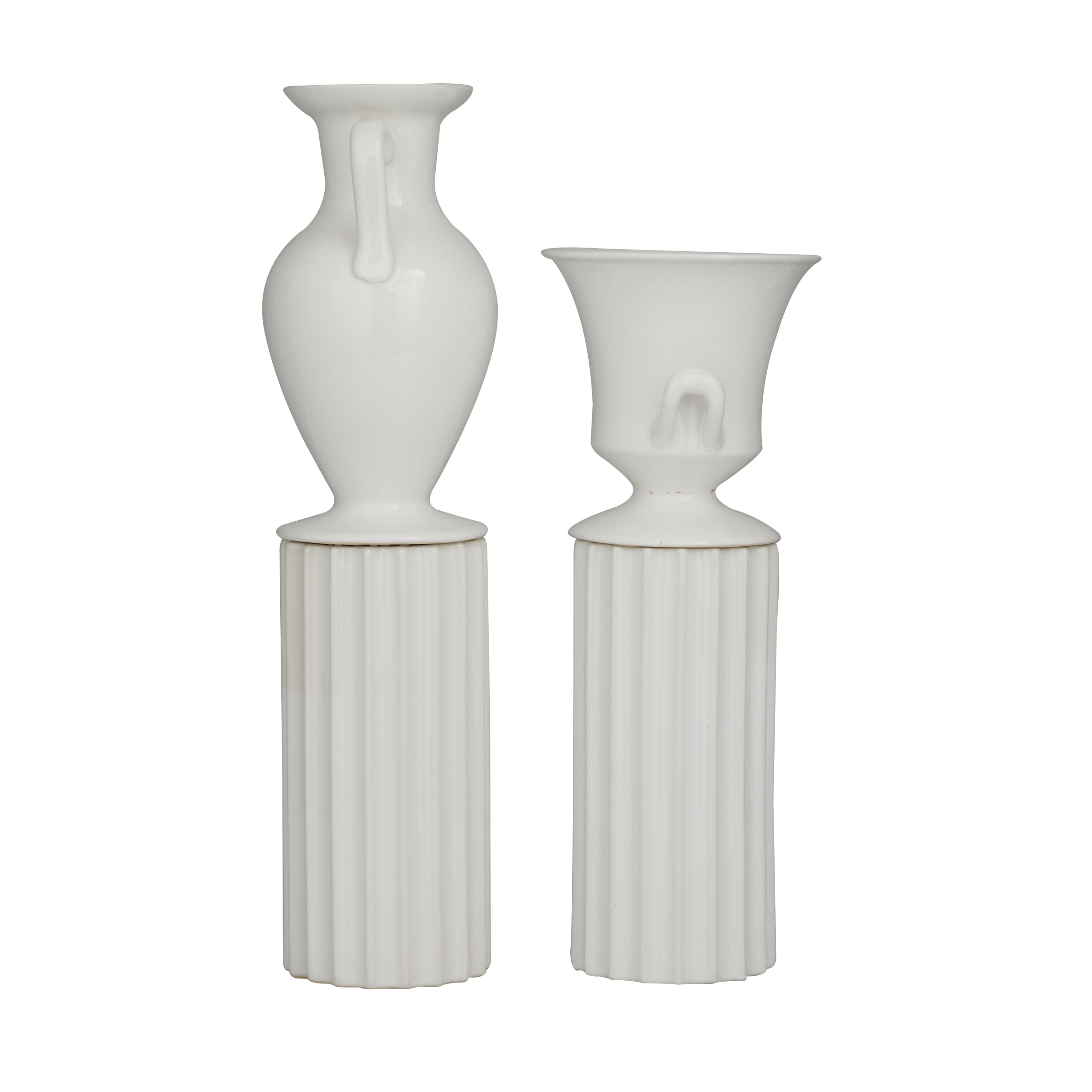 DecMode 16", 13"H Greek Inspired White Porcelain Vase, Set of 2
