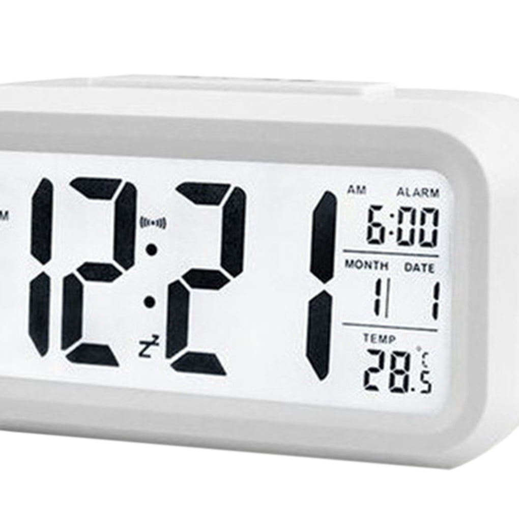 Wooden Digital Alarm Clock LED Table Clock for Heavy Sleepers Kids Bedroom White 