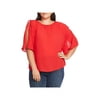 Vince Camuto Womens Plus Ruched Crew Neck Blouse Red 1X