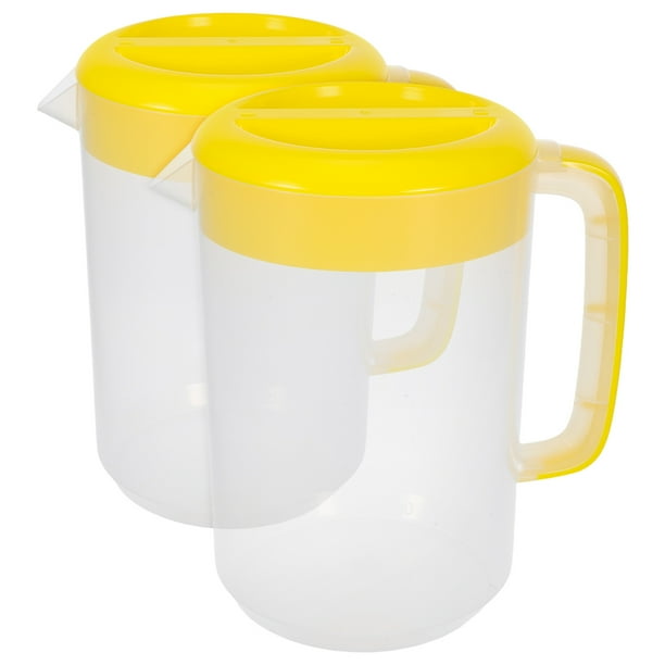 Jarra de agua de plástico con tapa (2 unidades), ideal para té helado, zumo o bebidas frías, ideal para camping y almacenamiento en el frigorífico