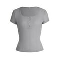 thumbnail image 4 of DuoJiaJ Women's Spring And Summer Solid Color Button Square Neck Short Sleeved Casual T Shirt Top Women’s Crop Tops Gray, 4 of 5