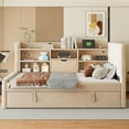 thumbnail image 3 of Harper & Bright Designs Twin Size L Shaped Platform Bed with Trundle, Wood Upholstered Corner Bed Frame with Storage Shelves, USB & Outlet, Beige, 3 of 21