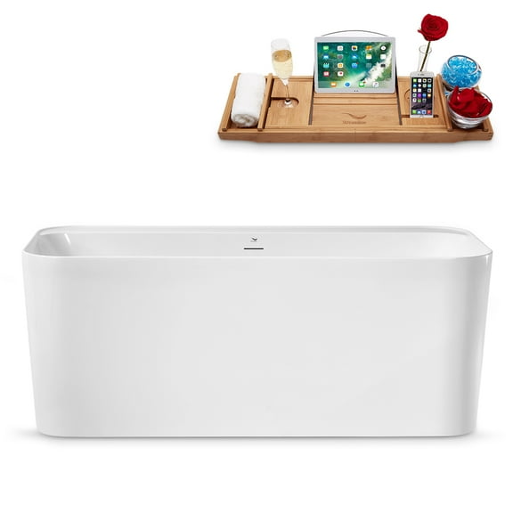 59" Streamline N2100PBR Soaking Freestanding Tub and Tray With Internal Drain in Polished Brass