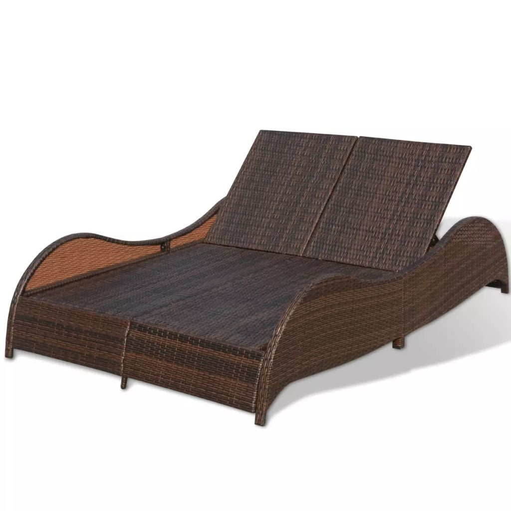 Kepooman Outdoor 2-Person Rattan Sun Lounger with Soft Cushion & Adjustable Backrest, Brown Kepooman Outdoor 2-Person Rattan Sun Lounger with Soft Cushion & Adjustable Backrest, Brown