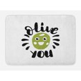 thumbnail image 1 of Saying Bath Mat, Olive You Calligraphic Phrase with a Funny Smiling Face Grungy Look, Plush Bathroom Decor Mat with Non Slip Backing, 29.5" X 17.5", Olive Green White, by Ambesonne, 1 of 2