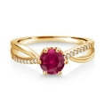 thumbnail image 2 of Gem Stone King 18K Yellow Gold Plated Silver Ring Round Created Ruby and Moissanite (1.08 Cttw) (Size 9), 2 of 4