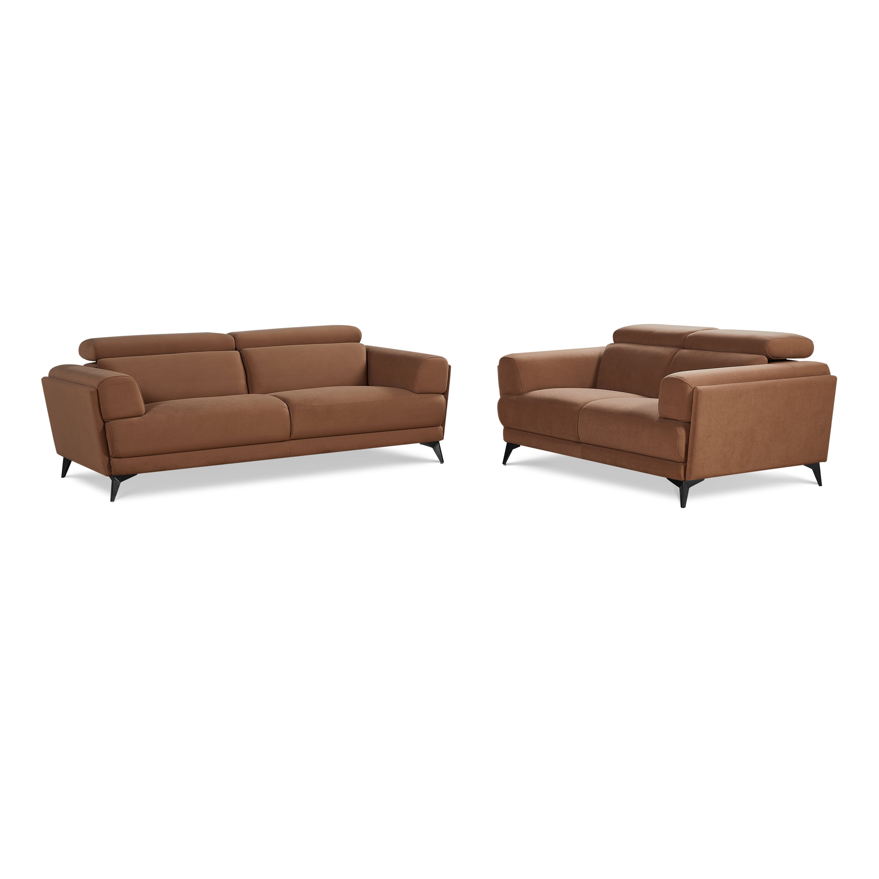 2-piece Contemporary Sofa Loveseat Living Room Set with Adjustable Headrest, Brown