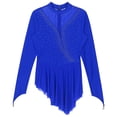 thumbnail image 5 of YONGHS Women's Figure Ice Skating Dress Long Sleeve Irregular Hem Gymnastics Dance Costume Royal Blue XXL, 5 of 6