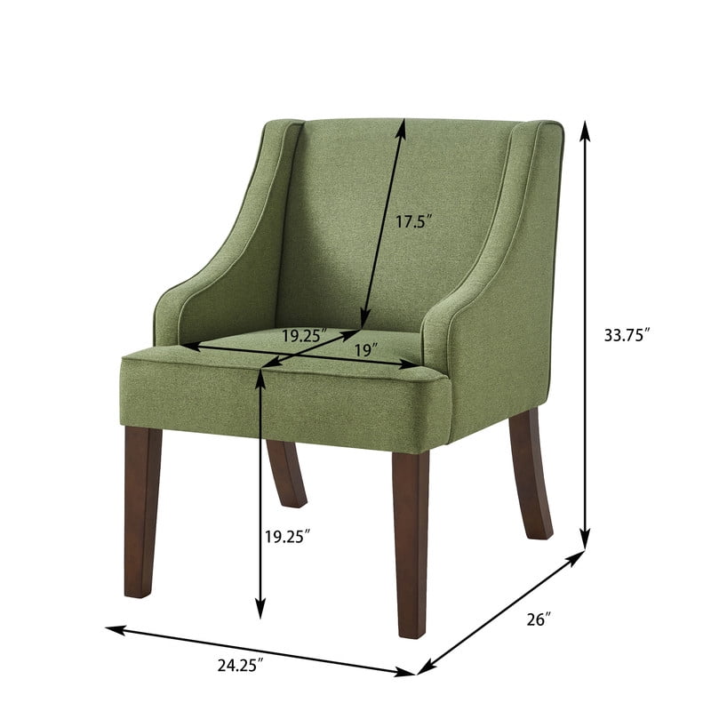 Mid Century Modern Accent Chair, Upholstered Fabric Armchair with Solid Wood Legs, Comfy Lounge Reading Chair for Living Room, Bedroom, Office, Green