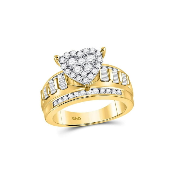 FB Jewels 10kt Yellow Gold Round Diamond Heart Cluster Bridal Wedding Engagement Ring 1 Cttw Size 5