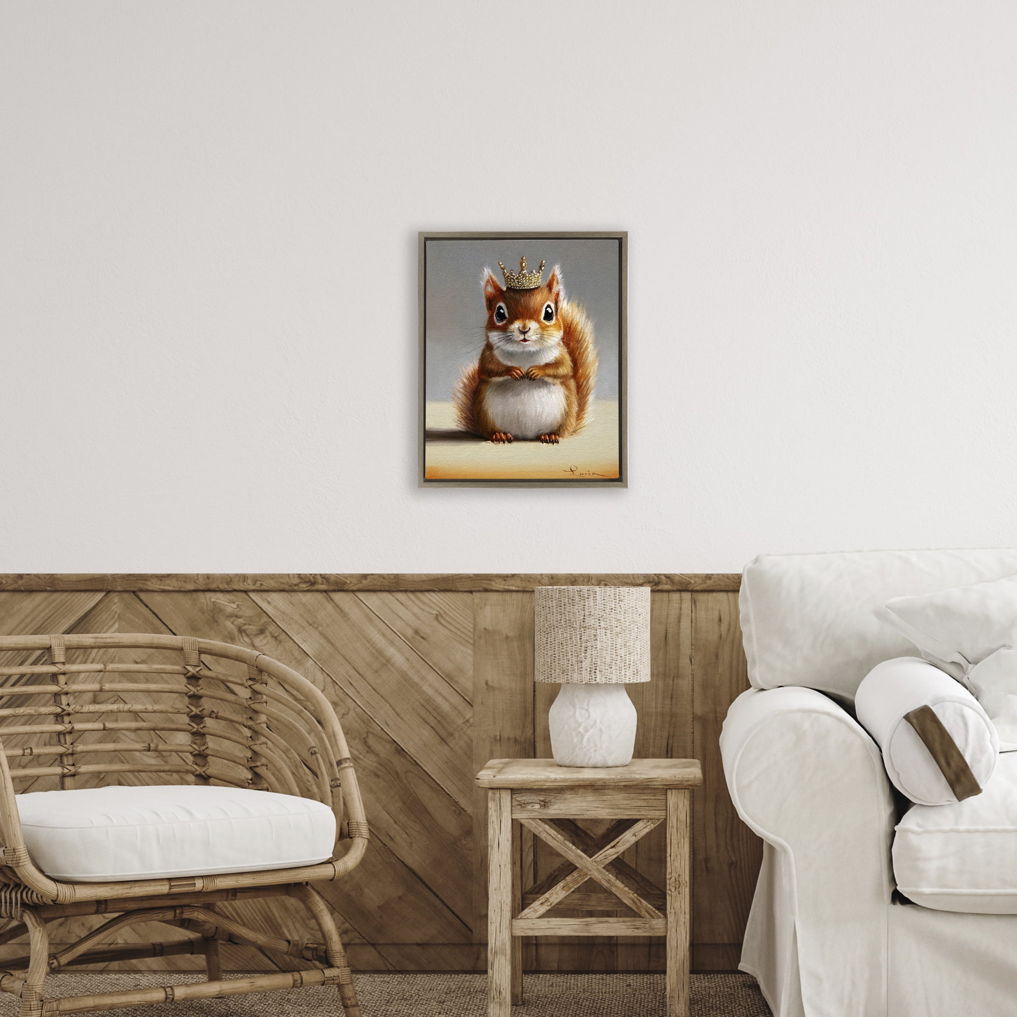 Fancy Crowned Squirrel Brown Framed Floater Canvas Wall Art, design by Lucia Heffernan