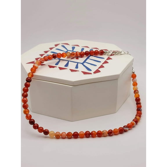 Carnelian Choker Necklace Silver tone Gorgeous Choker 4mm Beads