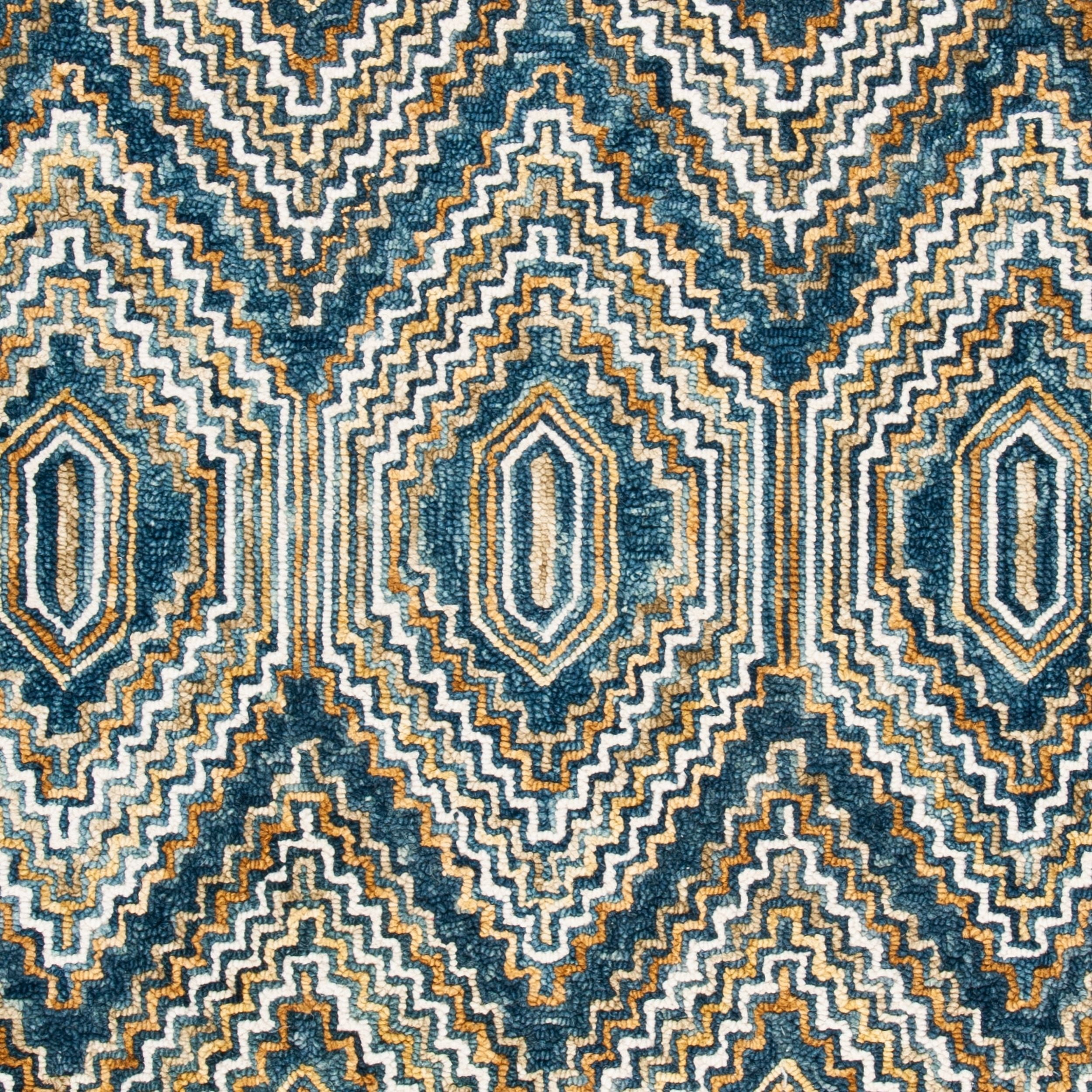 SAFAVIEH Aspen Sylvester Geometric Hexagons Wool Area Rug, Blue/Gold, 5' x 8'