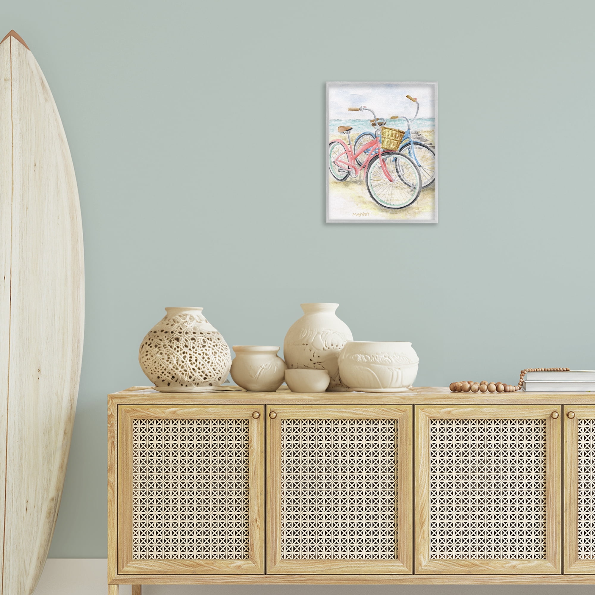 Stupell Industries Beach Bikes Parked Transportation Painting Gray Framed Art Print Wall Art, 16 x 20