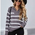 thumbnail image 5 of IROINNID Reduced Womens Sweater Quarter Zip V-Neck Pullover Sweater Stripes Casual Short Length Long Sleeve Hedging Knitting Sweater Tops, 5 of 9
