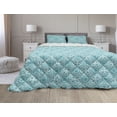 thumbnail image 1 of Boho Comforter & Sham Bedding Set, Continuous Abstract Pattern with Modern Mandala Effect Monochrome, 3 pcs Duvet Set Microfiber Filling Quilt, 5 Sizes, Dark Seafoam and White, by Ambesonne, 1 of 4