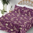 thumbnail image 3 of Ambesonne Night Fitted & Flat Sheet with Shams 4 Pcs Set, Moon and Flowers Butterfly, Calking, Dark Magenta Pale Peach, 3 of 5