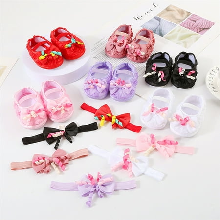 

LYCAQL Baby Shoes Baby Shoes with Hair Band Fashion Soft Soled Toddler Shoes Versatile Dress Flower Princess Shoes Casual Shoes for Boys (Red 4.5 )