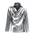 thumbnail image 5 of Satin Blouses for Women Dressy Business Casual Tops Elegant Cowl Neck Long Sleeve Work Shirt Gray L, 5 of 5