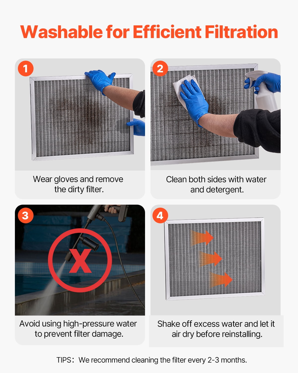 VEVOR Electrostatic Air Filter, 16x20x1 inch Washable & Reusable Aluminum AC/HVAC Furnace Filter, Home or Office (Actual Size: 15.5 x 19.75 x 0.82 in)
