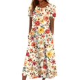 thumbnail image 1 of TSADFHJI Jupes en Velours Côtelé pour Femmes Maxi Robe Boho Manches Courtes Col Rond avec Poches Robe Décontractée Imprimée Col Rond Robes de Printemps TG, 1 of 4