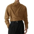 thumbnail image 2 of Yusimy Men's French Retro Long Sleeve Shirt Asymmetrical Collar Pocket Solid Color Casual Top, 2 of 9