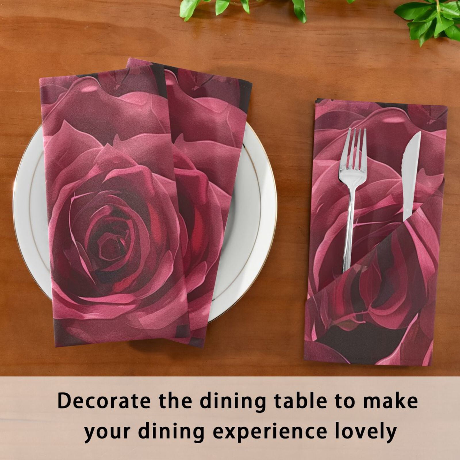 JSTEL Red Rose Flower Floral Cloth Napkins Set of 6, 20x20 Inch Washable and Reusable Napkin for Decoupage Dinner Party Everyday Use