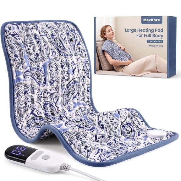 Maxkare 12 x 24 Heating Pad with 6 Heat Settings & Auto Shut-off, for Back Neck Shoulders Stress & Cramps Relief, Blue