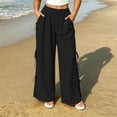 thumbnail image 2 of ThriftyPlait Womens Plus Size Baggy Pants Cotton Ruched Casual Flowy Pants Loose Fit High Rise Pants Drawstring Wide Leg Elastic Waist Trousers, 2 of 7