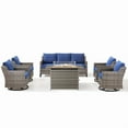thumbnail image 2 of PARKWELL 6 Piece Outdoor Patio Furniture Set with Fire Pit Table,All-Weather Conversation Set with 4-Inch Thick Cushions,4 Swivel Glider Chair,7-Seat Furniture Sets for Deck, Backyard,Gray/Navy, 2 of 11