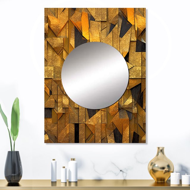 Designart "Geometric Wonders in Bold Gold and Black II" Abstract Geometric Mirror Wall Decor - Modern Gold Abstract Large Mirror For Wall Art Decor - 32" x 24" Inch