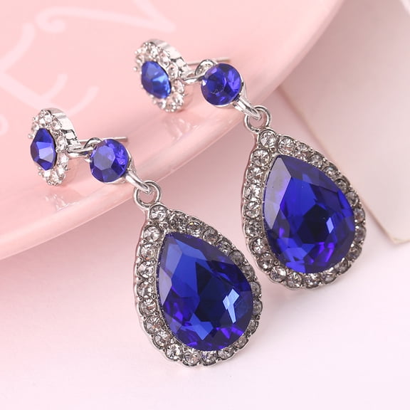 Eosunjian Party Fashion Women Shiny Rhinestone Inlaid Waterdrop Long Dangle Stud Earrings