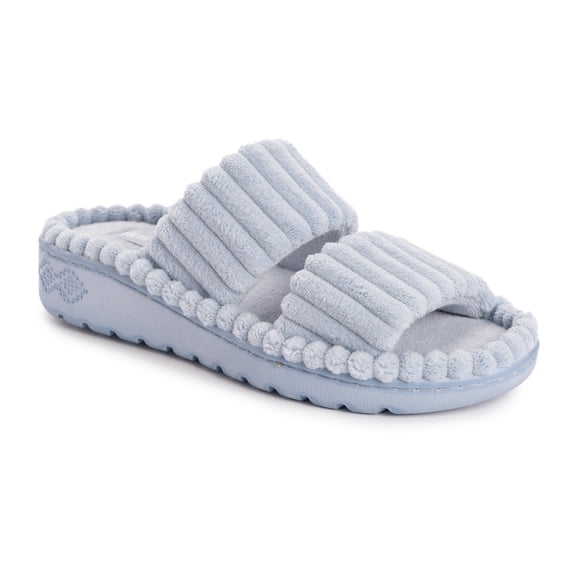MUK LUKS Women's Double Strap Slide-Cloud Ribbed Terry Slipper