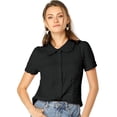 thumbnail image 1 of Camisa de Manga Corta Suave con Botones y Cuello Peter Pan Allegra K Negro S, 1 of 6