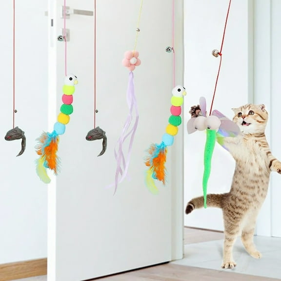 GoXteam 6Pcs Interactive Cat Feather Toys,Retractable Teaser Toy, Hanging Interactive Exercise Toys for Indoor Cats Kitten Play Chase Exercise