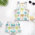 thumbnail image 6 of COEQINE Two Piece Taniki Swimsuit for Girls, Round Neck Top with Shorts Racerback Swimwear with Chest Pad, Modest Bathing Suit for 6-7 Year Olds, Easy Care, Summer Coconut Tree, 6 of 8