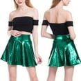 thumbnail image 4 of rygai High-Waist Bright Color Mini Skirt Performance Costume Women Nightclub Stage Show Skater Skirt Streetwear for Girls Ladies,Green,M, 4 of 8