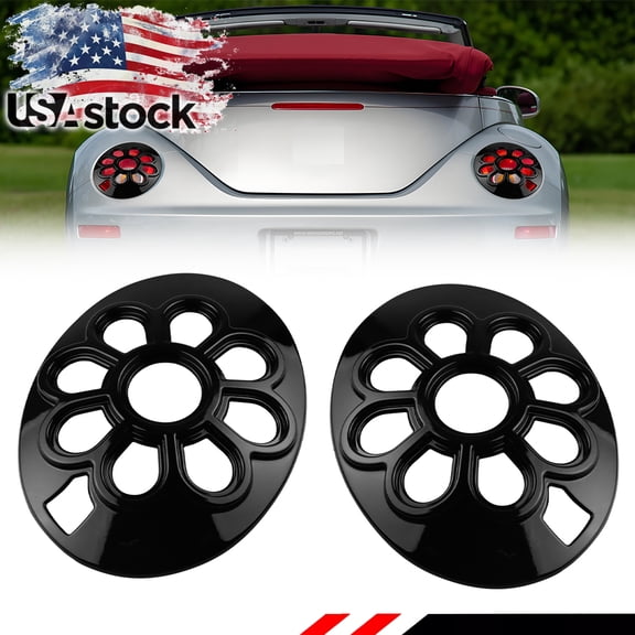 2Pcs Glossy Black Daisy Fower Rear Tail Light Brake Light Backup Light Cover For 2006 2007 2008 2009 2010 VW Volkswagen Beetle No Bulb/Socket Included