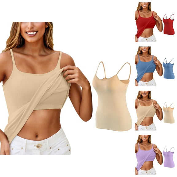 Womens Tank Tops with Built in Bras Stretchy Spaghetti Strap Padded Camisole Tops Basic Tanks Summer Outfits