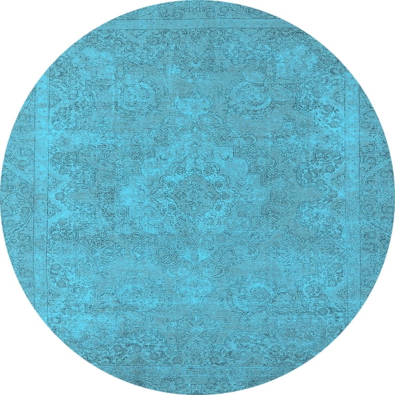 Ahgly Company Indoor Round Oriental Light Blue Industrial Area Rugs, 6' Round