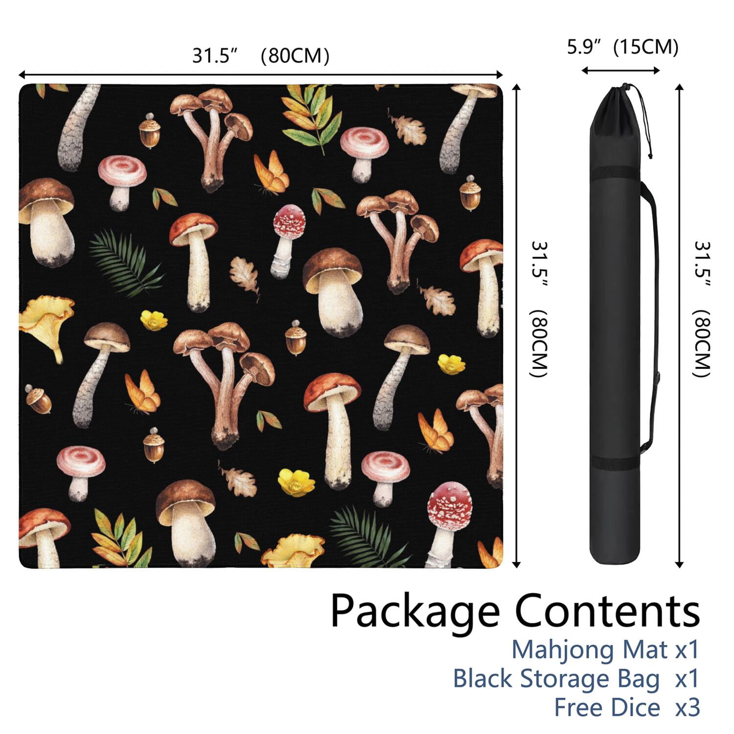 Plants Inspired Mahjong Mat 31.5x31.5 Inches Constructed from High Quality Rubber with Anti-Slip Properties and Noise Reduction Qualities for Card Games Tiles
