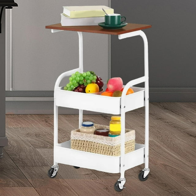 3 Tier Slim Storage Cart with Wheels Rolling Utility Cart for Bedroom Office white